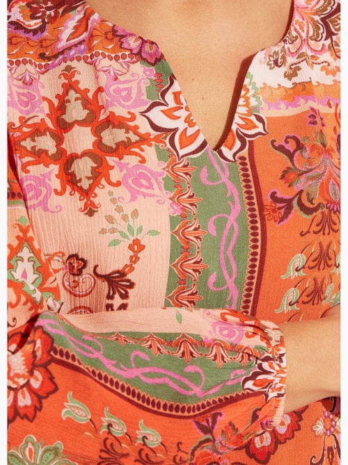 Tunique longue col V voile imprimé patchwork - Afibel - Kiabi