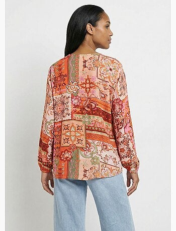 Tunique longue col V voile imprimé patchwork