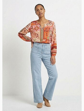 Tunique longue col V voile imprimé patchwork