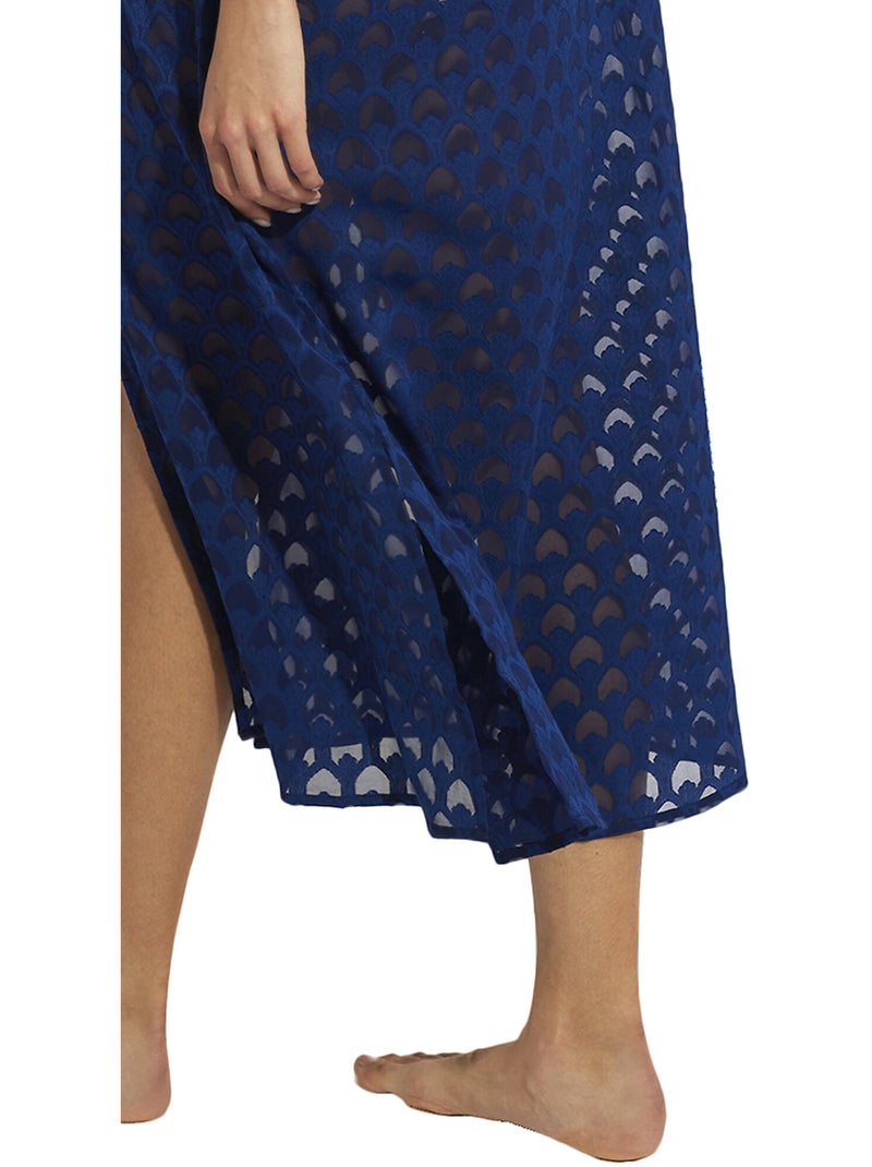 Tunique longue de plage manches courtes Sicilia Bleu marine - Kiabi