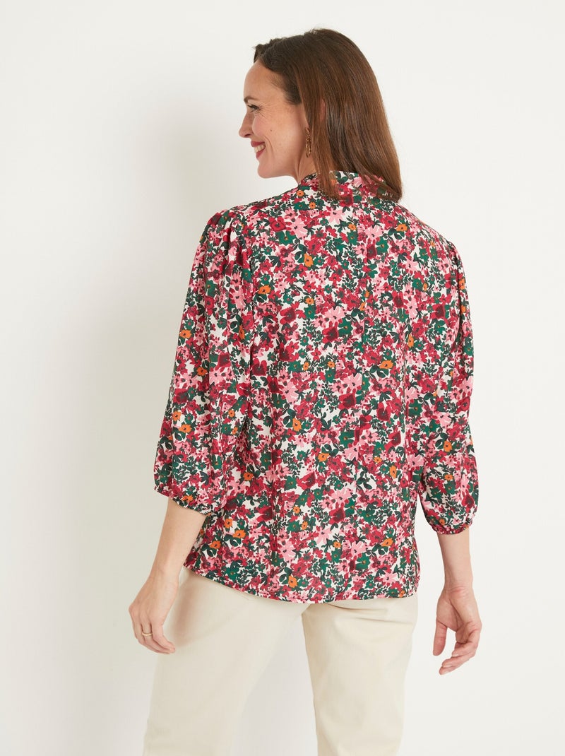 Tunique longue droite fleurie col V - Afibel Rose/Vert - Kiabi