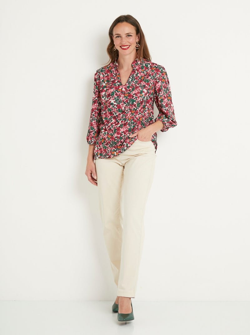 Tunique longue droite fleurie col V - Afibel Rose/Vert - Kiabi