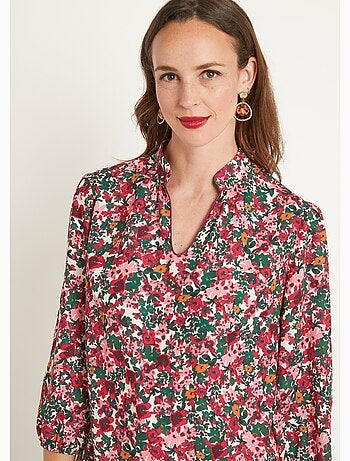 Tunique longue droite fleurie col V