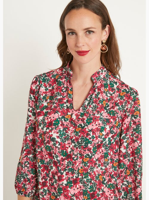 Tunique longue droite fleurie col V - Kiabi