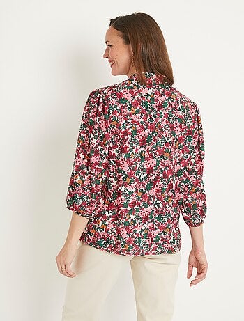 Tunique longue droite fleurie col V