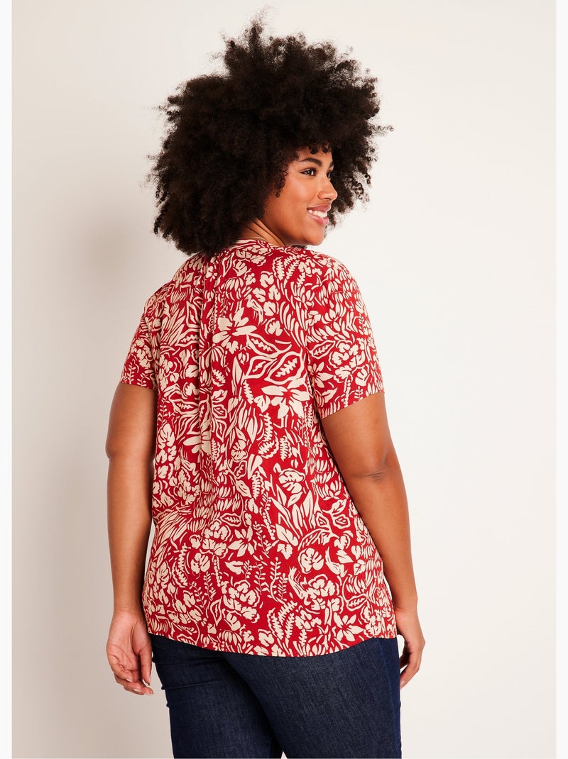 Tunique longue évasée fleurie ou unie Rouge - Kiabi