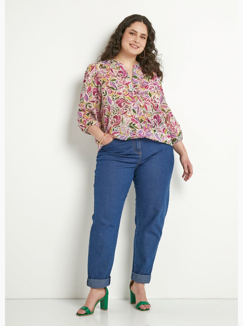 Tunique longue fleurie col V en voile - Afibel Multicolore - Kiabi