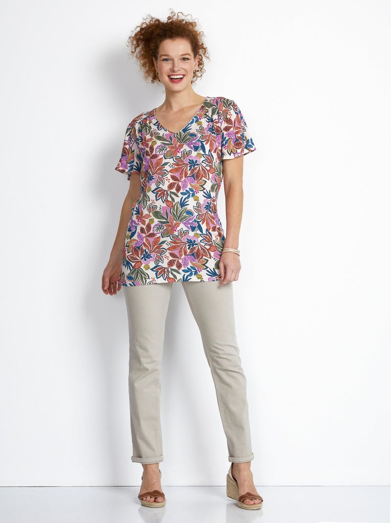 Tunique longue imprimée galon fantaisie Rose - Kiabi