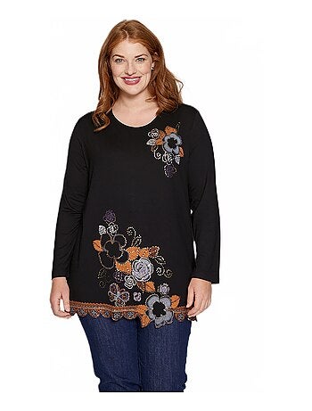 Tunique longue motif pailleté fleurs