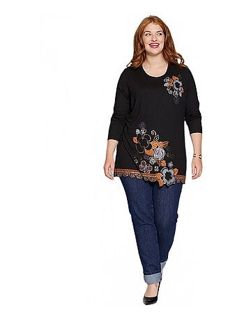 Tunique longue motif pailleté fleurs