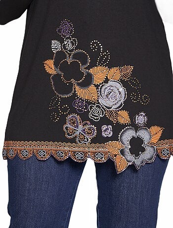 Tunique longue motif pailleté fleurs