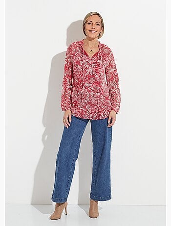 Tunique longue voile fleuri brillant col volanté