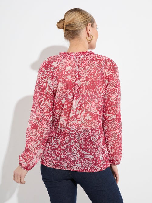 Tunique longue voile fleuri brillant col volanté - Kiabi