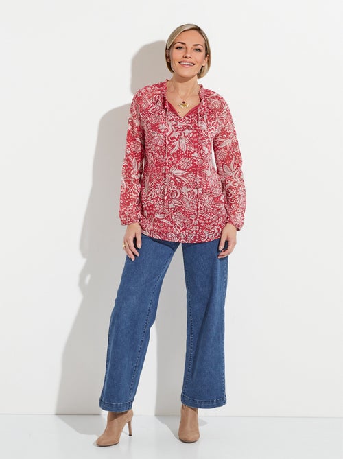 Tunique longue voile fleuri brillant col volanté - Kiabi