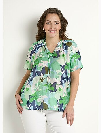 Tunique longue voile fleuri col V volanté - Afibel