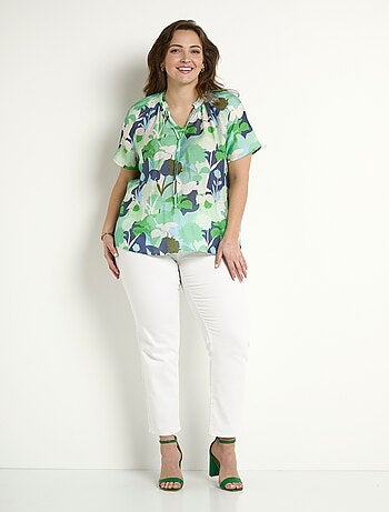 Tunique longue voile fleuri col V volanté - Afibel