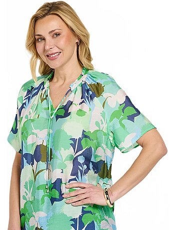 Tunique longue voile fleuri col V volanté - Afibel