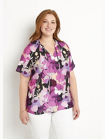 Tunique longue voile fleuri col V volanté - Afibel