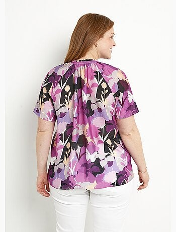 Tunique longue voile fleuri col V volanté - Afibel