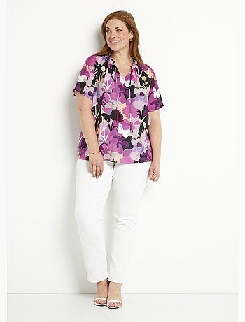 Tunique longue voile fleuri col V volanté - Afibel