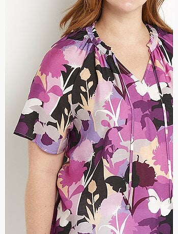 Tunique longue voile fleuri col V volanté - Afibel