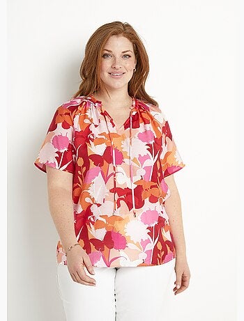 Tunique longue voile fleuri col V volanté - Afibel