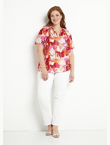 Tunique longue voile fleuri col V volanté - Afibel