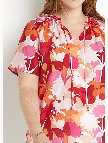 Tunique longue voile fleuri col V volanté - Afibel