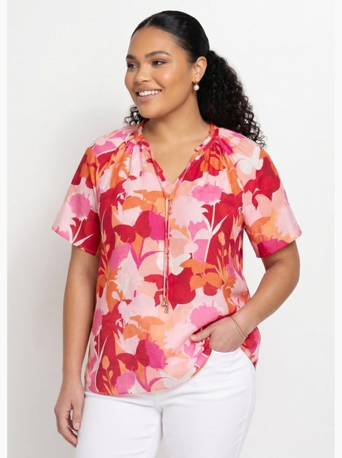 Tunique longue voile fleuri col V volanté - Afibel - Kiabi