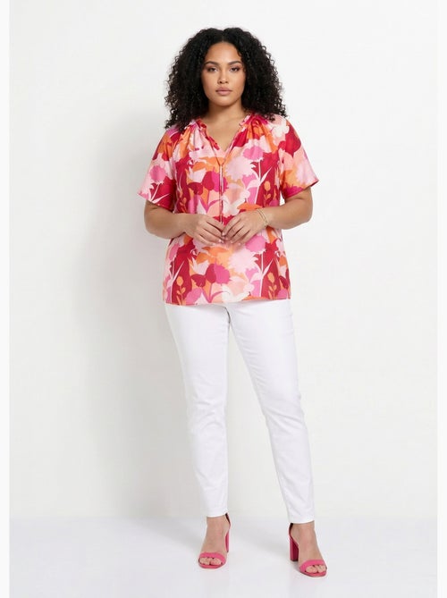 Tunique longue voile fleuri col V volanté - Afibel - Kiabi