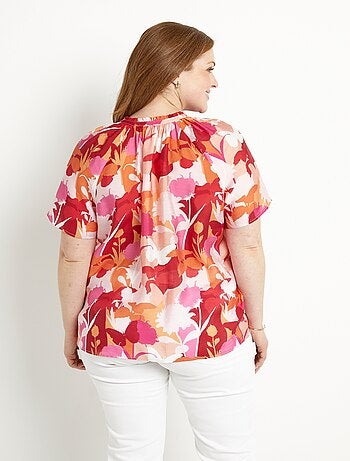 Tunique longue voile fleuri col V volanté