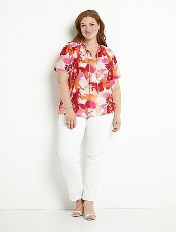 Tunique longue voile fleuri col V volanté