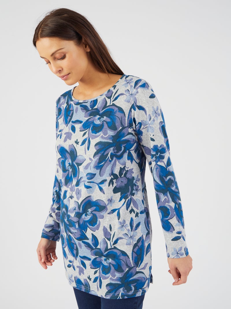 Tunique maille chaude imprimé fleuri - Damart Bleu - Kiabi