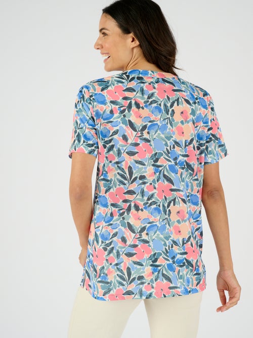 Tunique maille crêpe stretch fleurie - Damart - Kiabi