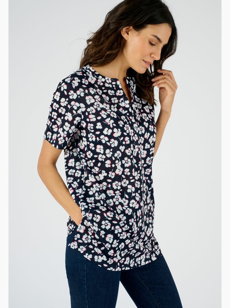 Tunique maille crêpe stretch fleurie - Damart Bleu - Kiabi