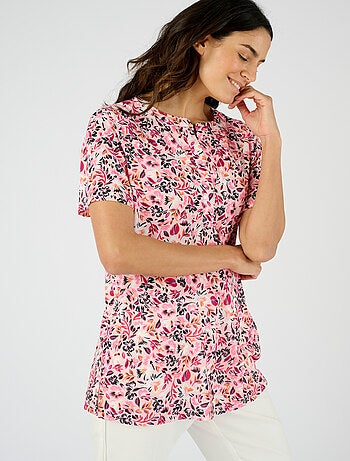 Tunique maille crêpe stretch fleurie - Damart