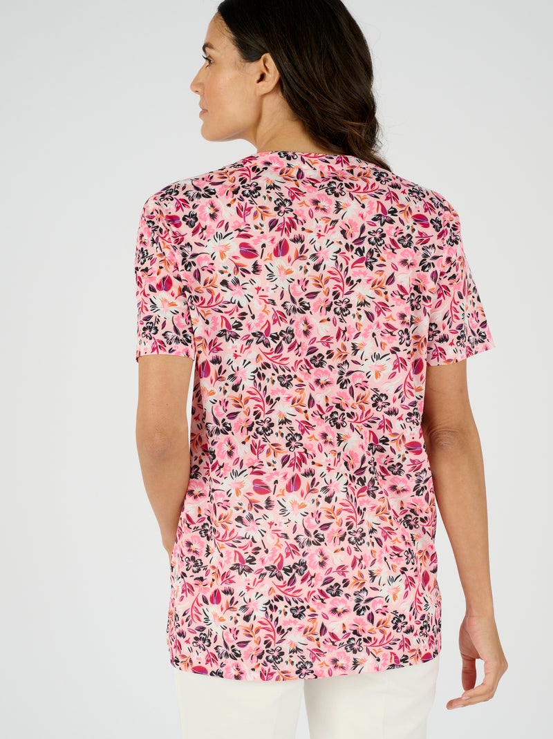 Tunique maille crêpe stretch fleurie - Damart Rose - Kiabi