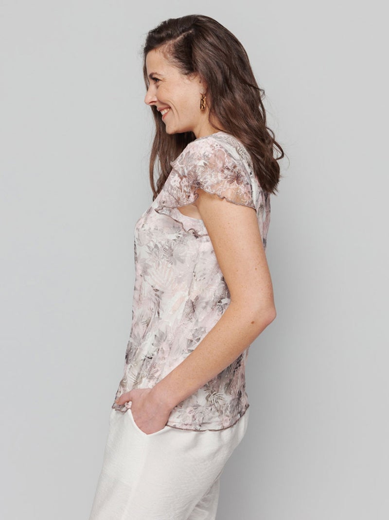 Tunique maille dentelle détails volantés Rose - Kiabi