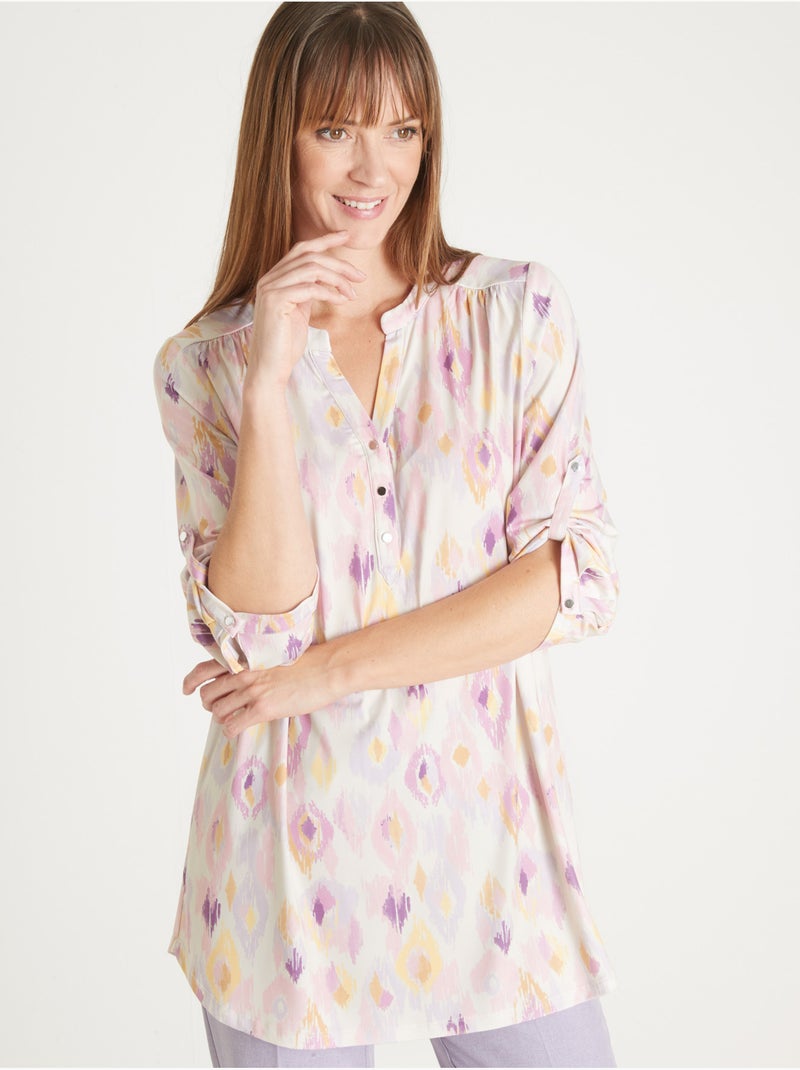 Tunique maille extensible - DAXON Blanc/Multirose - Kiabi