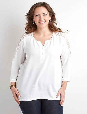 Tunique manches 3/4 col V boutonné dentelle - Afibel