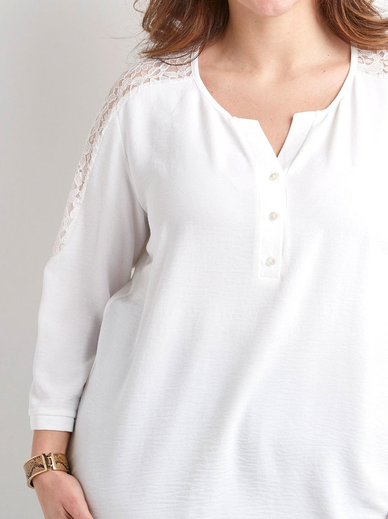 Tunique manches 3/4 col V boutonné dentelle - Afibel Ecru - Kiabi