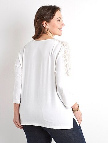 Tunique manches 3/4 col V boutonné dentelle
