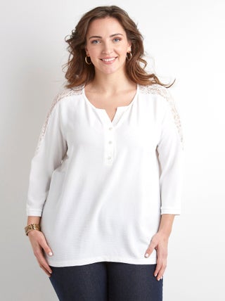 Tunique manches 3/4 col V boutonné dentelle