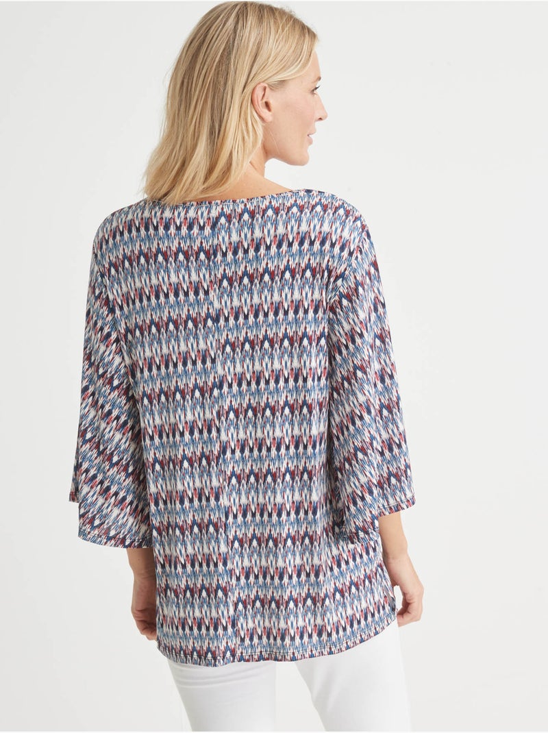 Tunique manches 3/4 pagode - DAXON Blanc Bordeaux Bleu - Kiabi