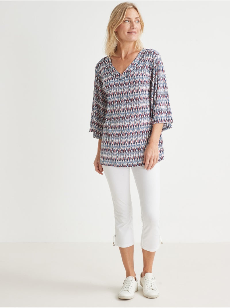 Tunique manches 3/4 pagode - DAXON Blanc Bordeaux Bleu - Kiabi
