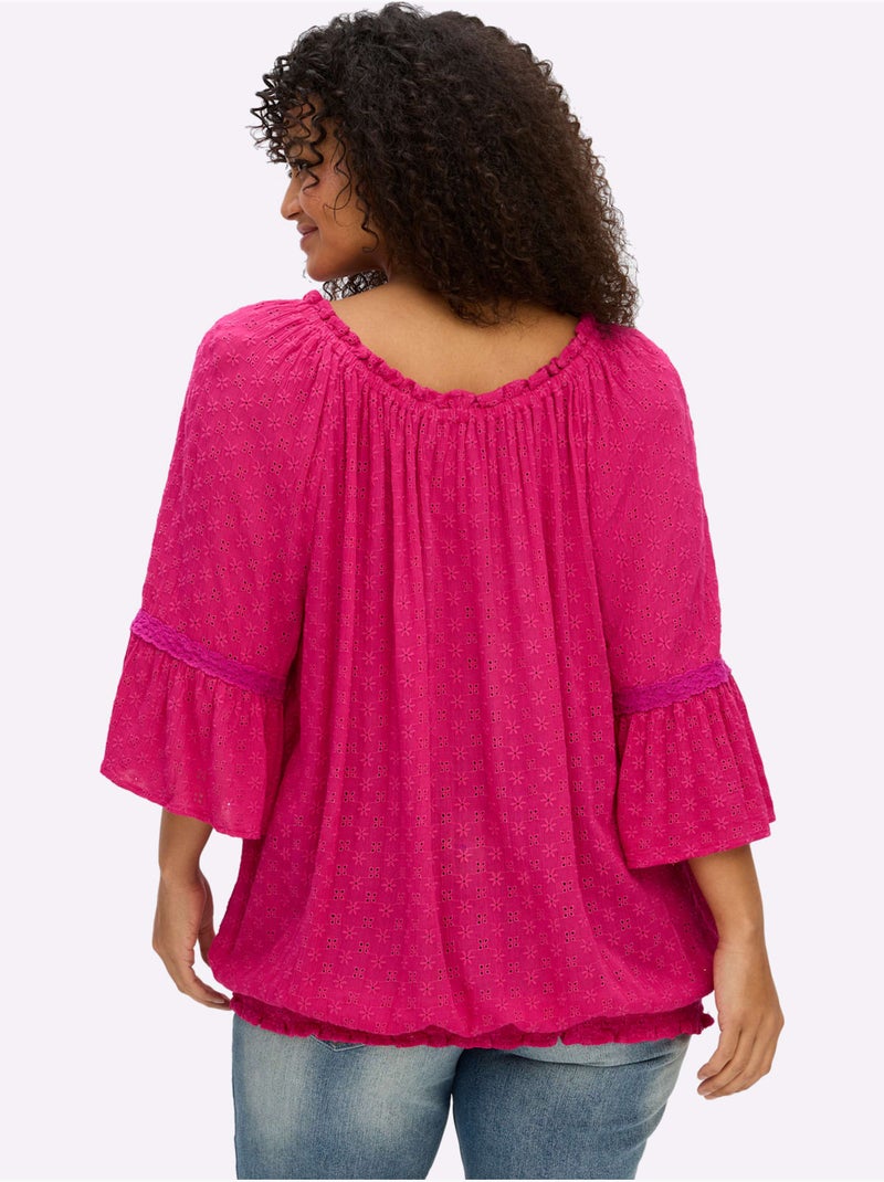 Tunique Manches à Volants - Taille Standard - Sheego Rose fushia - Kiabi