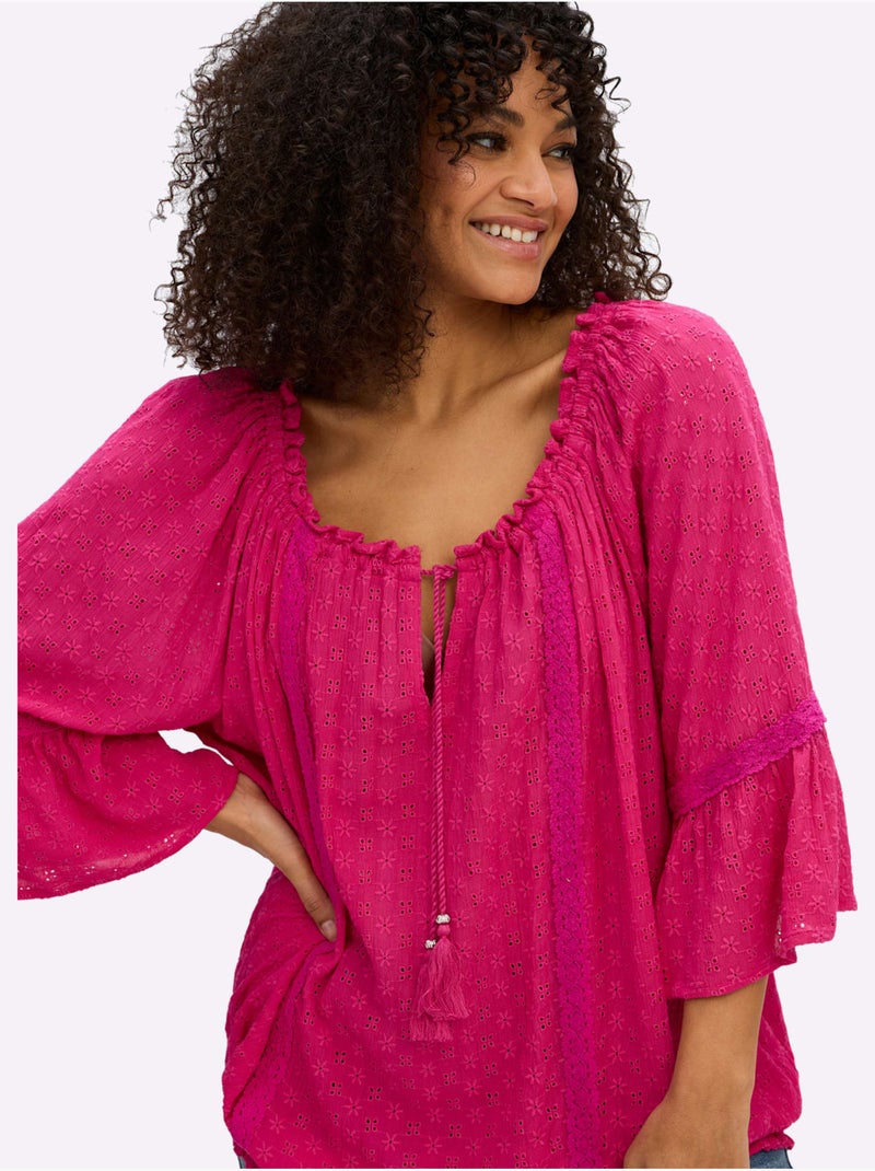Tunique Manches à Volants - Taille Standard - Sheego Rose fushia - Kiabi