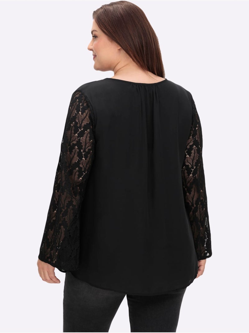 Tunique manches avec dentelle transparente - taille standard - sheego Noir - Kiabi