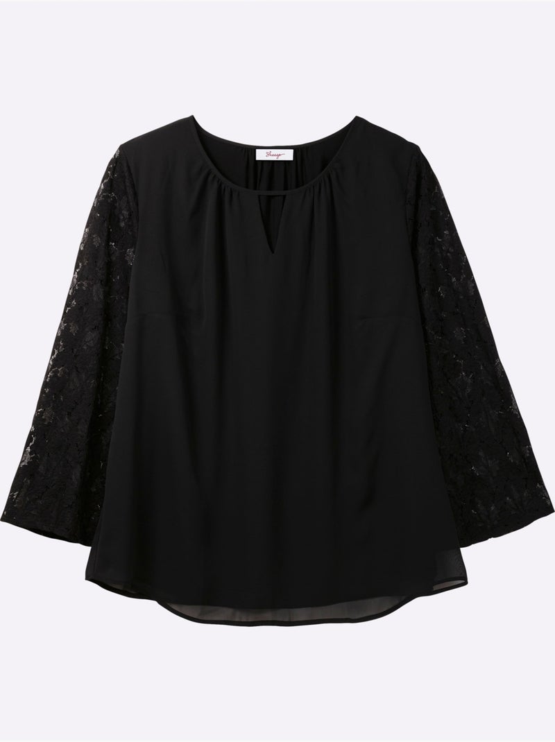 Tunique manches avec dentelle transparente - taille standard - sheego Noir - Kiabi