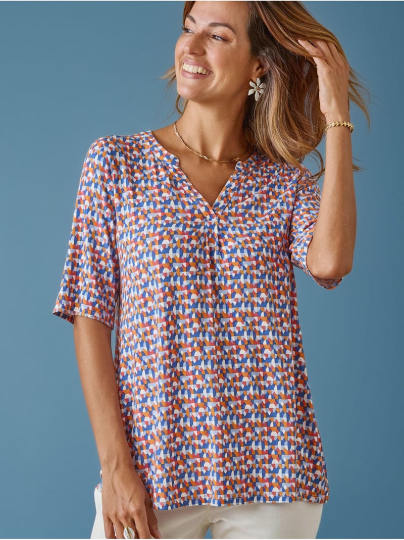 Tunique manches courtes en maille - DAXON Bleu Multicolore - Kiabi